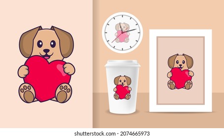 Cute dog cartoon character. Prints on T-shirts, sweatshirts, cases for mobile phones, souvenirs. Isolated vector illustration.