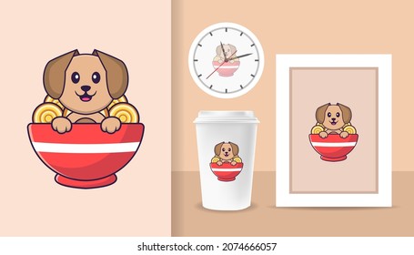 Cute dog cartoon character. Prints on T-shirts, sweatshirts, cases for mobile phones, souvenirs. Isolated vector illustration.