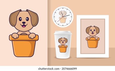 Cute dog cartoon character. Prints on T-shirts, sweatshirts, cases for mobile phones, souvenirs. Isolated vector illustration.