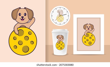 Cute dog cartoon character. Prints on T-shirts, sweatshirts, cases for mobile phones, souvenirs. Isolated vector illustration.