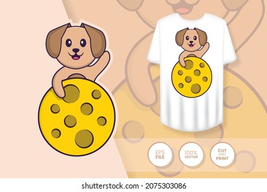 Cute dog cartoon character. Prints on T-shirts, sweatshirts, cases for mobile phones, souvenirs. Isolated vector illustration.