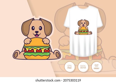 Cute dog cartoon character. Prints on T-shirts, sweatshirts, cases for mobile phones, souvenirs. Isolated vector illustration.