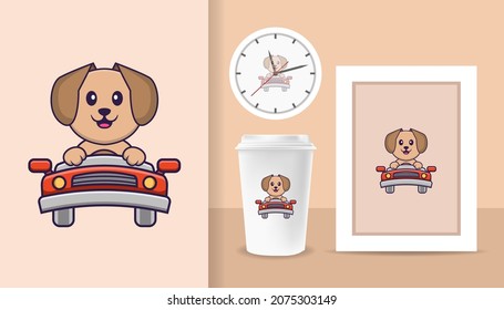 Cute dog cartoon character. Prints on T-shirts, sweatshirts, cases for mobile phones, souvenirs. Isolated vector illustration.