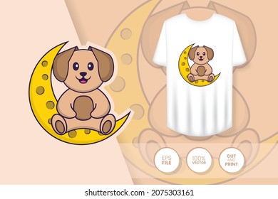 Cute dog cartoon character. Prints on T-shirts, sweatshirts, cases for mobile phones, souvenirs. Isolated vector illustration.