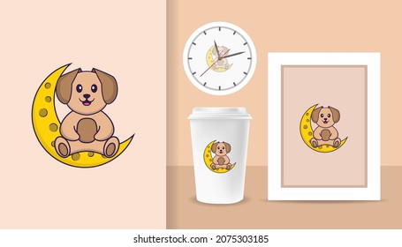 Cute dog cartoon character. Prints on T-shirts, sweatshirts, cases for mobile phones, souvenirs. Isolated vector illustration.