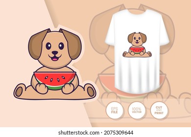 Cute dog cartoon character. Prints on T-shirts, sweatshirts, cases for mobile phones, souvenirs. Isolated vector illustration.