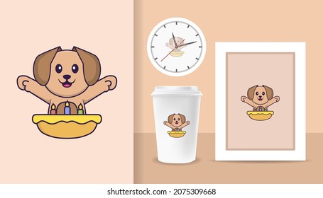 Cute dog cartoon character. Prints on T-shirts, sweatshirts, cases for mobile phones, souvenirs. Isolated vector illustration.