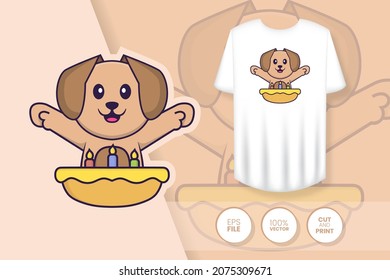 Cute dog cartoon character. Prints on T-shirts, sweatshirts, cases for mobile phones, souvenirs. Isolated vector illustration.