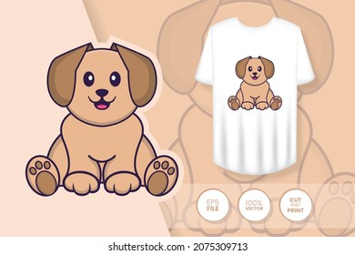 Cute dog cartoon character. Prints on T-shirts, sweatshirts, cases for mobile phones, souvenirs. Isolated vector illustration.