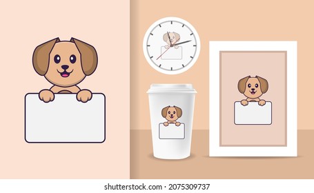 Cute dog cartoon character. Prints on T-shirts, sweatshirts, cases for mobile phones, souvenirs. Isolated vector illustration.