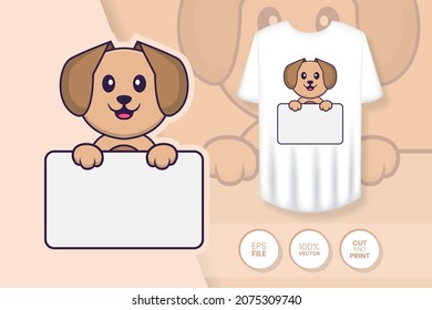 Cute dog cartoon character. Prints on T-shirts, sweatshirts, cases for mobile phones, souvenirs. Isolated vector illustration.