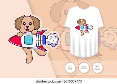 Cute dog cartoon character. Prints on T-shirts, sweatshirts, cases for mobile phones, souvenirs. Isolated vector illustration.