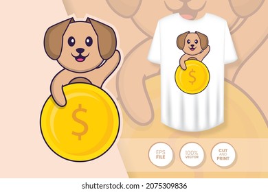 Cute dog cartoon character. Prints on T-shirts, sweatshirts, cases for mobile phones, souvenirs. Isolated vector illustration.