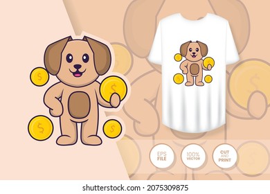 Cute dog cartoon character. Prints on T-shirts, sweatshirts, cases for mobile phones, souvenirs. Isolated vector illustration.