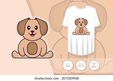 Cute dog cartoon character. Prints on T-shirts, sweatshirts, cases for mobile phones, souvenirs. Isolated vector illustration.