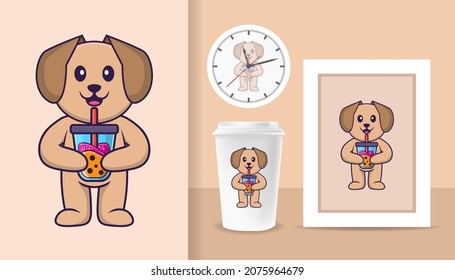 Cute dog cartoon character. Prints on T-shirts, sweatshirts, cases for mobile phones, souvenirs. Isolated vector illustration.