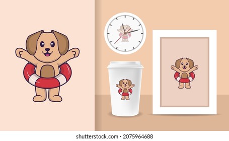 Cute dog cartoon character. Prints on T-shirts, sweatshirts, cases for mobile phones, souvenirs. Isolated vector illustration.