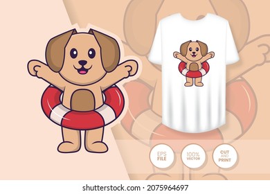 Cute dog cartoon character. Prints on T-shirts, sweatshirts, cases for mobile phones, souvenirs. Isolated vector illustration.