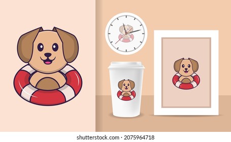 Cute dog cartoon character. Prints on T-shirts, sweatshirts, cases for mobile phones, souvenirs. Isolated vector illustration.