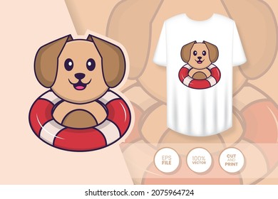 Cute dog cartoon character. Prints on T-shirts, sweatshirts, cases for mobile phones, souvenirs. Isolated vector illustration.