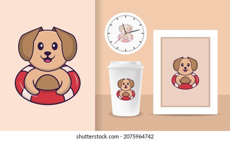 Cute dog cartoon character. Prints on T-shirts, sweatshirts, cases for mobile phones, souvenirs. Isolated vector illustration.