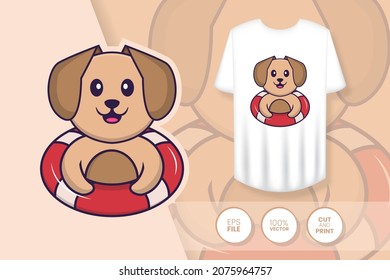 Cute dog cartoon character. Prints on T-shirts, sweatshirts, cases for mobile phones, souvenirs. Isolated vector illustration.