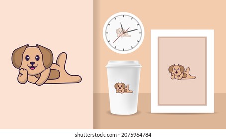 Cute dog cartoon character. Prints on T-shirts, sweatshirts, cases for mobile phones, souvenirs. Isolated vector illustration.