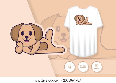 Cute dog cartoon character. Prints on T-shirts, sweatshirts, cases for mobile phones, souvenirs. Isolated vector illustration.