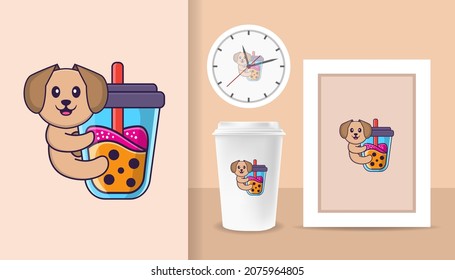 Cute dog cartoon character. Prints on T-shirts, sweatshirts, cases for mobile phones, souvenirs. Isolated vector illustration.