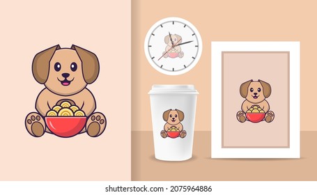 Cute dog cartoon character. Prints on T-shirts, sweatshirts, cases for mobile phones, souvenirs. Isolated vector illustration.