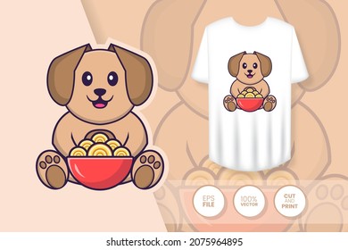 Cute dog cartoon character. Prints on T-shirts, sweatshirts, cases for mobile phones, souvenirs. Isolated vector illustration.