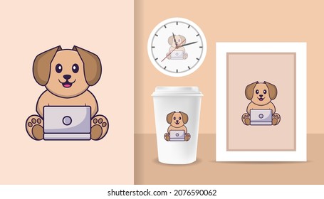 Cute dog cartoon character. Prints on T-shirts, sweatshirts, cases for mobile phones, souvenirs. Isolated vector illustration.