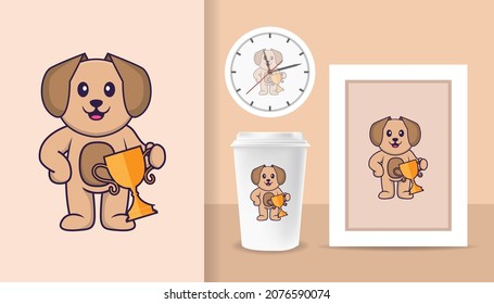 Cute dog cartoon character. Prints on T-shirts, sweatshirts, cases for mobile phones, souvenirs. Isolated vector illustration.