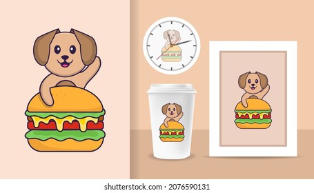 Cute dog cartoon character. Prints on T-shirts, sweatshirts, cases for mobile phones, souvenirs. Isolated vector illustration.