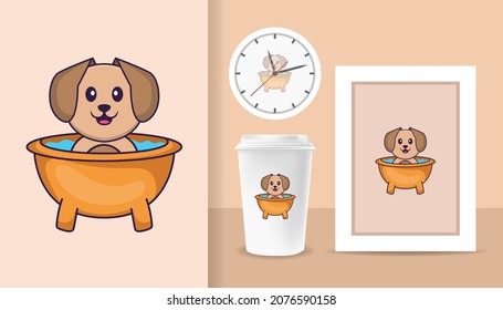 Cute dog cartoon character. Prints on T-shirts, sweatshirts, cases for mobile phones, souvenirs. Isolated vector illustration.