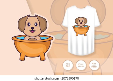 Cute dog cartoon character. Prints on T-shirts, sweatshirts, cases for mobile phones, souvenirs. Isolated vector illustration.