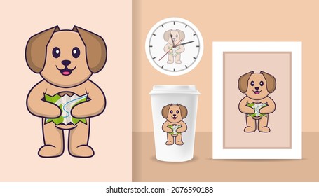 Cute dog cartoon character. Prints on T-shirts, sweatshirts, cases for mobile phones, souvenirs. Isolated vector illustration.