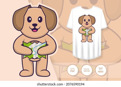 Cute dog cartoon character. Prints on T-shirts, sweatshirts, cases for mobile phones, souvenirs. Isolated vector illustration.