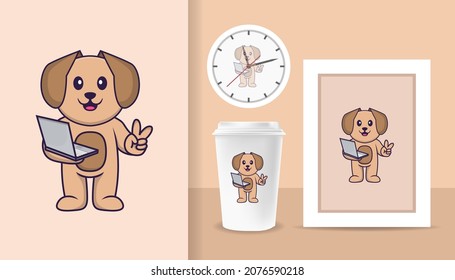 Cute dog cartoon character. Prints on T-shirts, sweatshirts, cases for mobile phones, souvenirs. Isolated vector illustration.