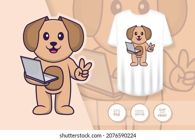 Cute dog cartoon character. Prints on T-shirts, sweatshirts, cases for mobile phones, souvenirs. Isolated vector illustration.