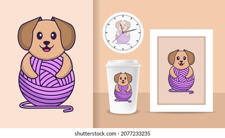 Cute dog cartoon character. Prints on T-shirts, sweatshirts, cases for mobile phones, souvenirs. Isolated vector illustration.