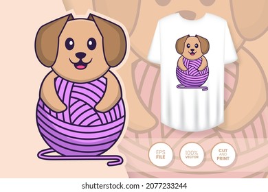 Cute dog cartoon character. Prints on T-shirts, sweatshirts, cases for mobile phones, souvenirs. Isolated vector illustration.