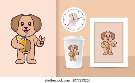 Cute dog cartoon character. Prints on T-shirts, sweatshirts, cases for mobile phones, souvenirs. Isolated vector illustration.