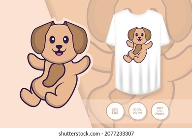 Cute dog cartoon character. Prints on T-shirts, sweatshirts, cases for mobile phones, souvenirs. Isolated vector illustration.