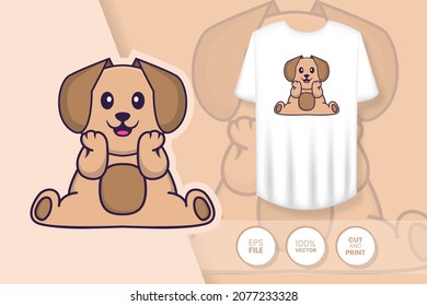 Cute dog cartoon character. Prints on T-shirts, sweatshirts, cases for mobile phones, souvenirs. Isolated vector illustration.