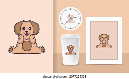 Cute dog cartoon character. Prints on T-shirts, sweatshirts, cases for mobile phones, souvenirs. Isolated vector illustration.