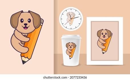 Cute dog cartoon character. Prints on T-shirts, sweatshirts, cases for mobile phones, souvenirs. Isolated vector illustration.