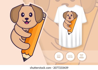 Cute dog cartoon character. Prints on T-shirts, sweatshirts, cases for mobile phones, souvenirs. Isolated vector illustration.