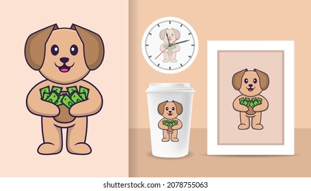 Cute dog cartoon character. Prints on T-shirts, sweatshirts, cases for mobile phones, souvenirs. Isolated vector illustration.