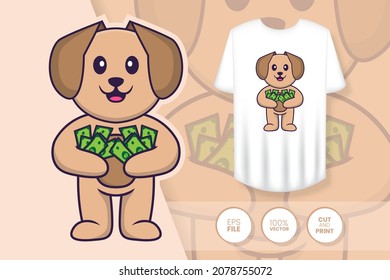 Cute dog cartoon character. Prints on T-shirts, sweatshirts, cases for mobile phones, souvenirs. Isolated vector illustration.